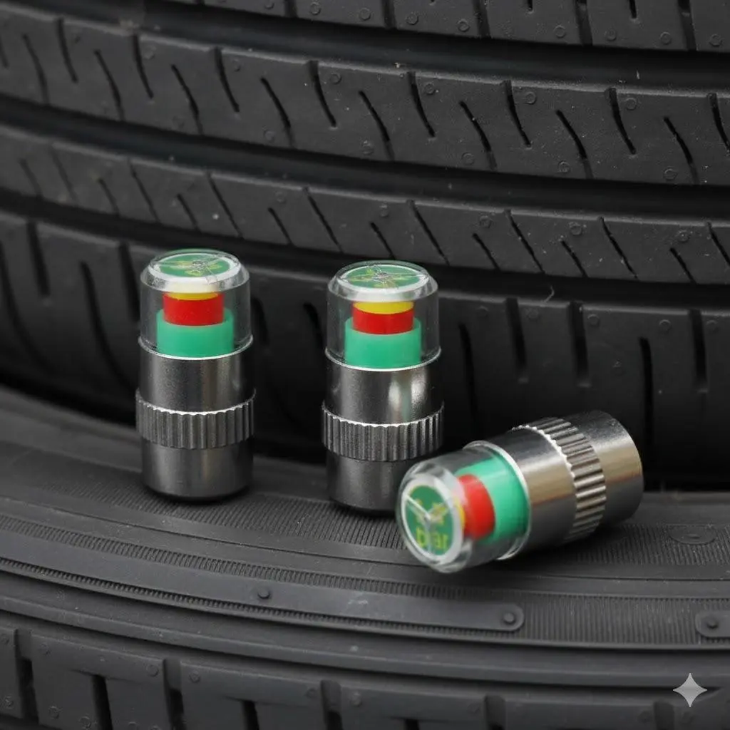Tire Pressure Monitor Valve Caps 4-Pack Tire Pressure Monitoring with Real-Time Auto Alert System High Precision Sensor Universal TPMS Gauge for Enhanced Driving Safety