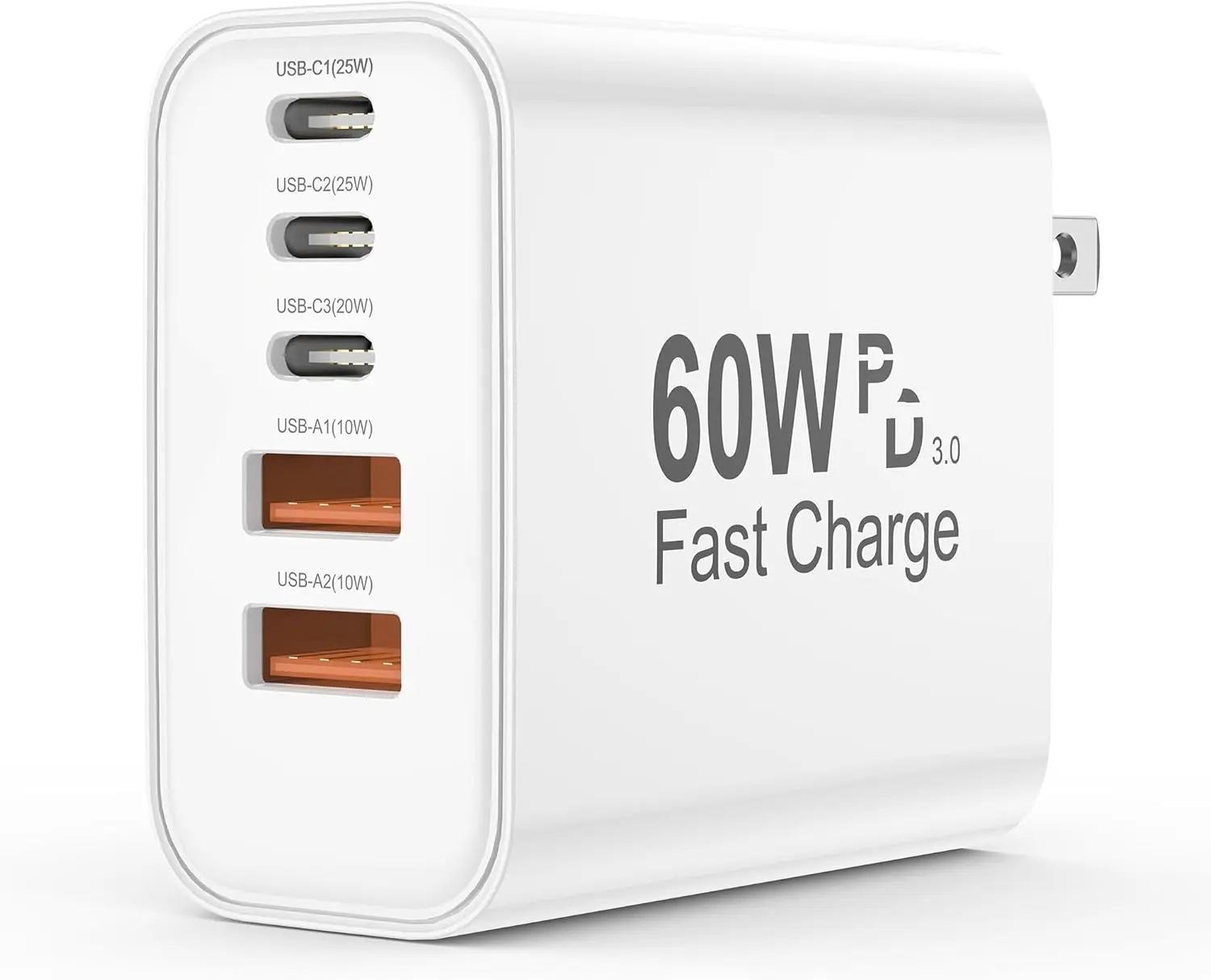 USB C Charger Block, 5 in 1 60W Charging Blocks, PD 3.0 25W Single Max Fast Charger, QC 2A USB Wall Charger for iPhone 16 15 14 13 12 11 Pro Max, iPad, iPod, Samsung, AirPods Pro, Apple Watch Series