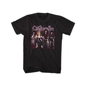 [Adult Black Rock Band Tee] Cinderella Rock Band Stands Black Adult T-Shirt Tee