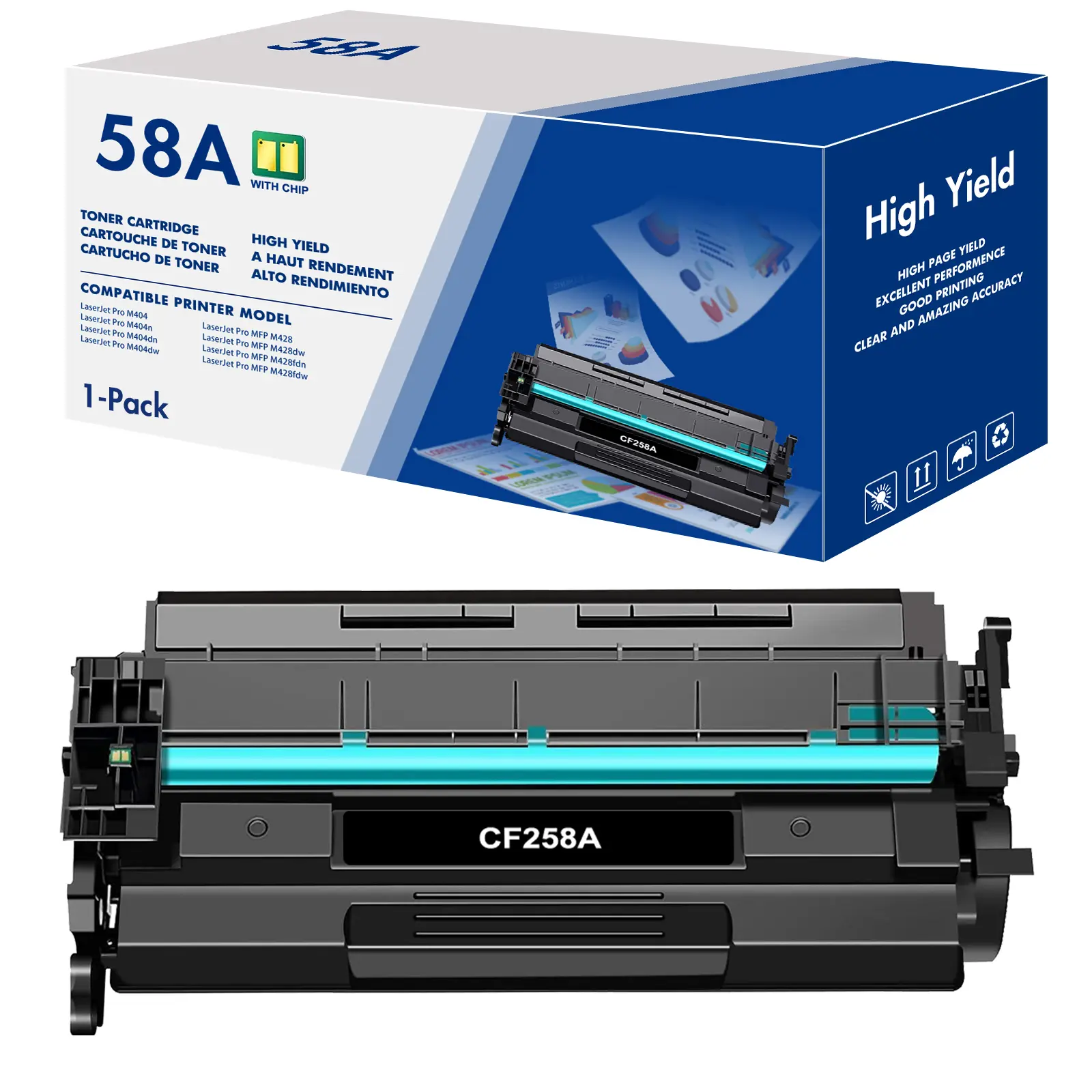 Toner Cartridge Replacement for HP 58A CF258A 58X CF258X LaserJet Pro M404n M404dn MFP M428fdw M428dw M428fdn Printer (Black)