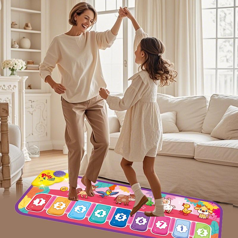 Interactive music game mat with piano keys, dance pad, and lighting effects - Children's educational dance mat with musical notes and colorful animals - Birthday/Christmas/Halloween gift suitable for boys and girls - Floor piano toy