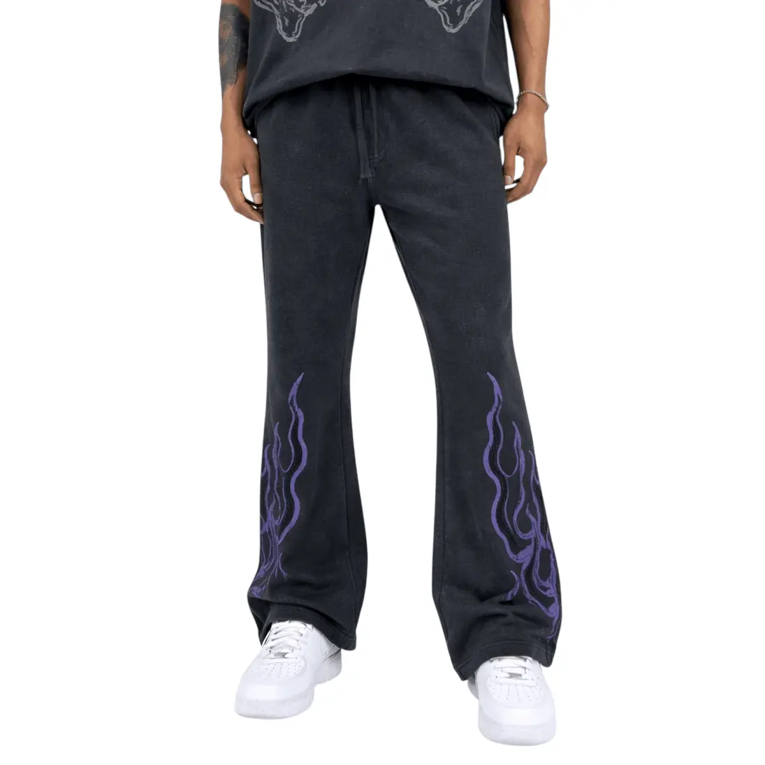 Rebel Minds saint rhinestone flared sweatpants.