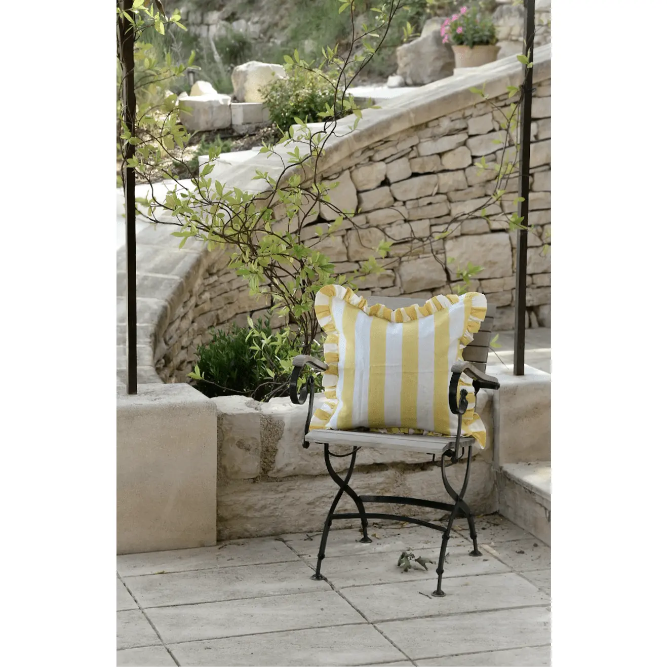 Augusta Yellow Striped Ruffle Pillow