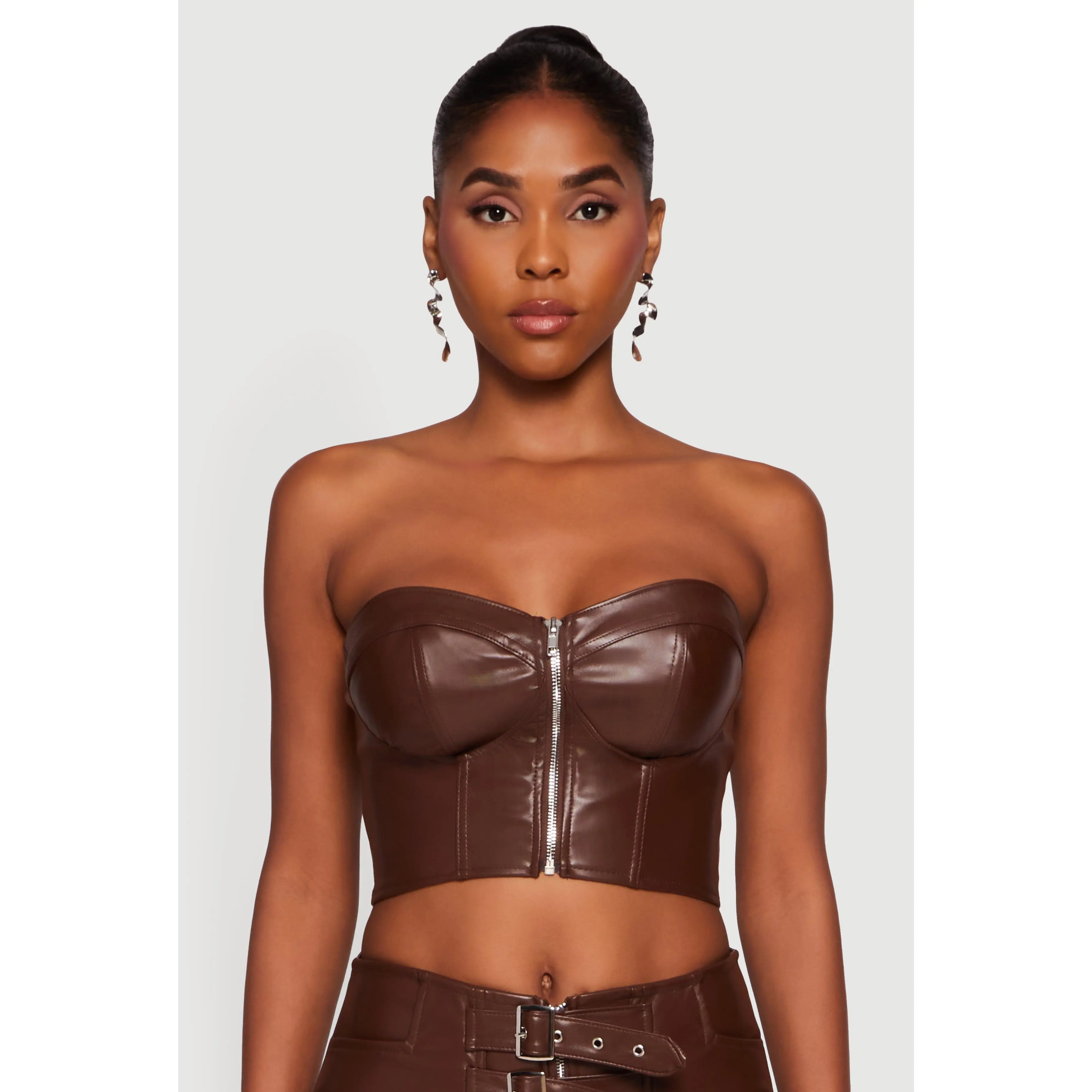 Strapless Faux Leather Cropped Bustier Corset Top