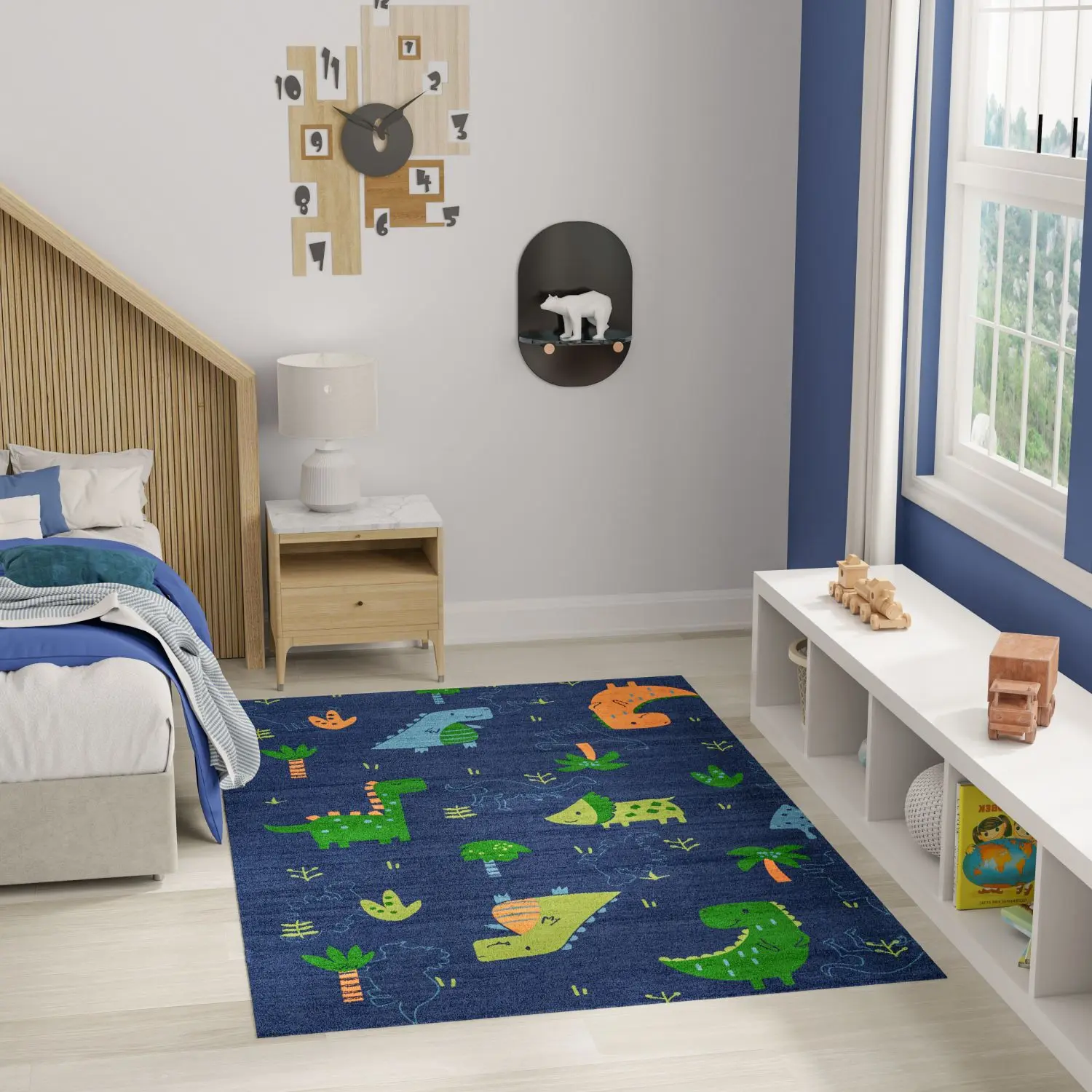 Nourison Imagination Whimsical Dinosaur Animal Kids Area Rug - Machine Washable, Indoor Use for Playrooms & Classrooms