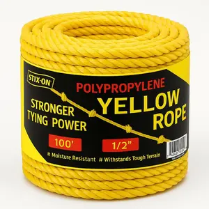 Polypropylene Rope 100Ft – 1/2 Inch Twisted Nautical Rope – Oil Resistant Yellow Heavy Duty Rope Ideal for Boats, Dock – Increased Friction and Heat Resistance – High Tensile Strength Marine Rope