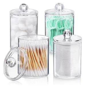 Hot Selling Cotton Swab Box Round Cotton Swab Storage Box Bathroom Jar Organizer Clear Plastic Stackable Transparent Toothpick Holder Floss Container