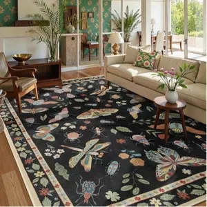 Butterfly & Flower Pattern Rug, Butterfly Area Rug, Non-slip Soft Floor Mat, Washable Decorative Carpet for Home Living Room Bedroom, Home Decor