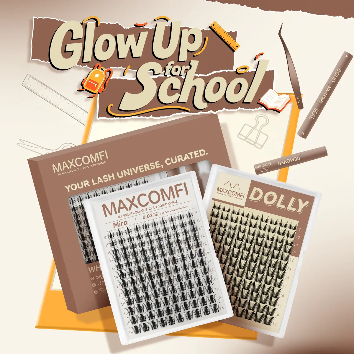MaxComfi DOLLY & Mira Eyelash Clusters Kit, Bunny Style Comic Manga Lashes, Waterproof & Long-Lasting with Super Soft Thin Band, Beginner-Friendly DIY Lashes, Lash Clusters,sunscreen,back to school