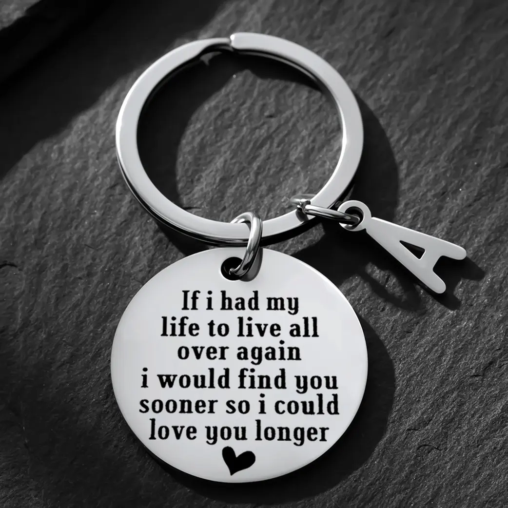 Stainless Steel Engraved Message Keychain Charm - Heavy-Duty Metal Letter Bead "Live My Life Over", Heartfelt Gift for Boyfriend on Valentine's Day, Anniversary, C