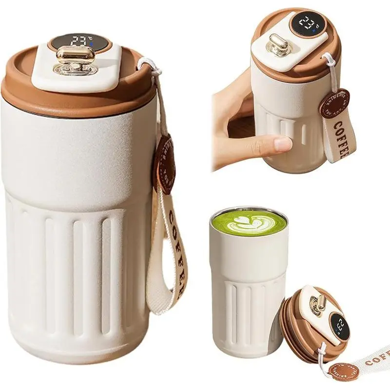 【Back to School】DealsforYouDays Stainless Steel Temperature Display Insulated Flask - Portable Vacuum Insulation Beverage Mug with Strap, Gym Sports Drinkware, Valentine's Day Gift