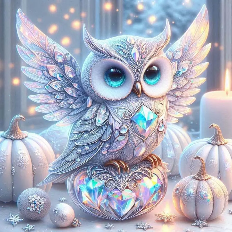 5D DIY Full Drill Round Diamond Painting - Diamond Art Kit Dreamy Owl Mosaic, Canvas - DIY Decorative Painting, Home Wall Decor, Handicraft, Suitable for Halloween and Christmas, Birthday and Anniversary Gifts, Diamond Painting Kits