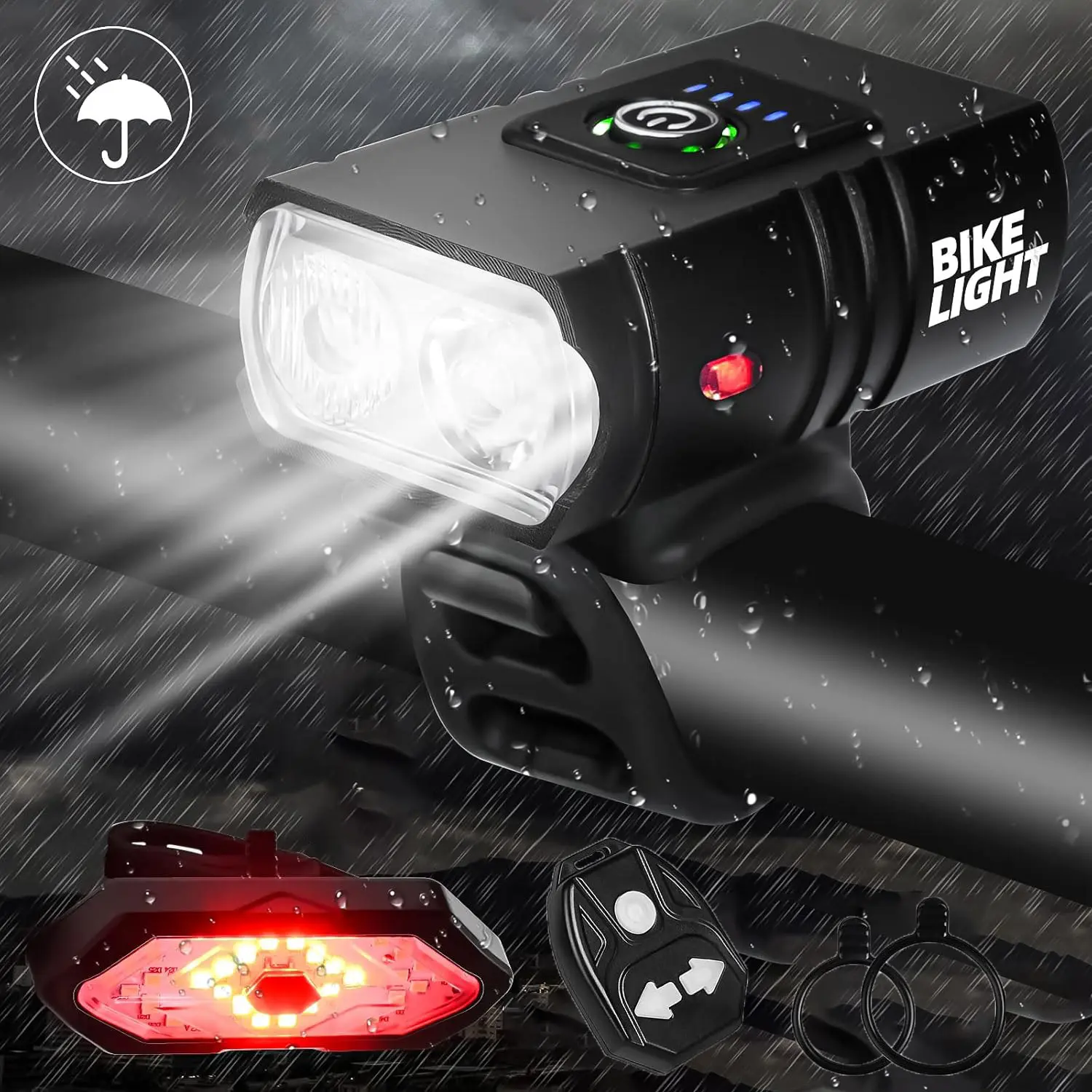 Bike Lights for Night Riding with Tail Light Set, USB-C Rechargeable Bicycle Headlight and Rear Taillight with Turn Signal & Horn, Waterproof and 5+6 Lighting Mode for Road/Mountain Cycling