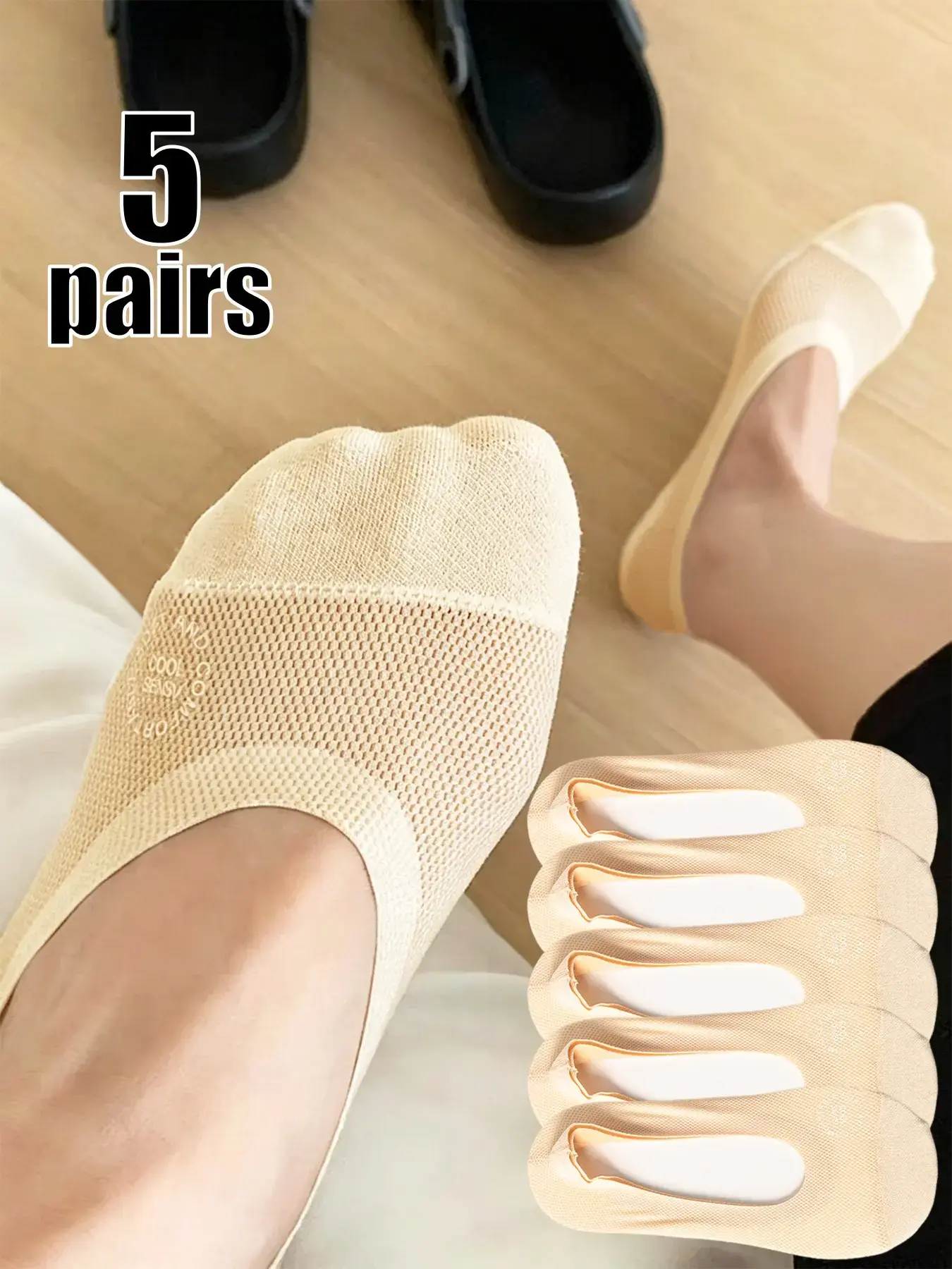 Lady's 5-Pair Basic Cotton Seamless Low-Cut No-Show Socks - Soft, Silky, Smooth, Lightweight, Flat, Thin, Anti-Slip, Odor-Control, Breathable Everyday Casual Summer Essential (Festive & Party Supplies Gift)