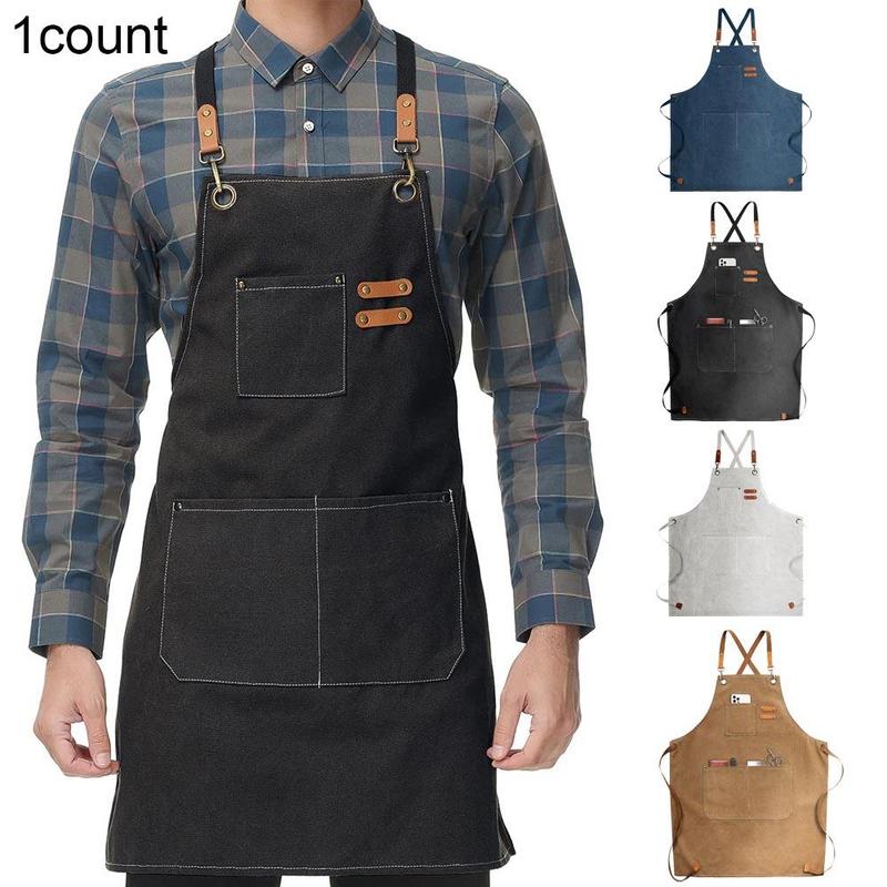Dark Wash Canvas Apron with Pockets, 1 Count Reusable Oil-proof ...