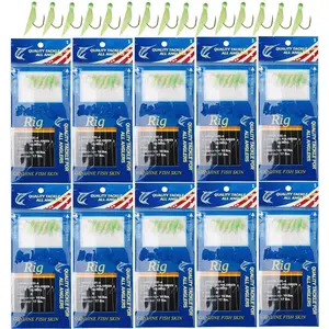 10Packs Saltwater Surf Fishing Bait Rigs with Fish Skin Feather Fishing Hooks Swivels Glow Beads Fishing Bait Lures for Sea Bass
