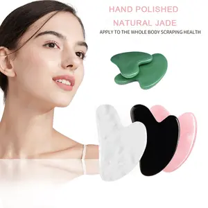 Natural Heart-Shaped Gemstone Jade for Skin Scraping - Jade Massager for Daily Unblock the Meridians Throughout the Body Facial Cosmetic