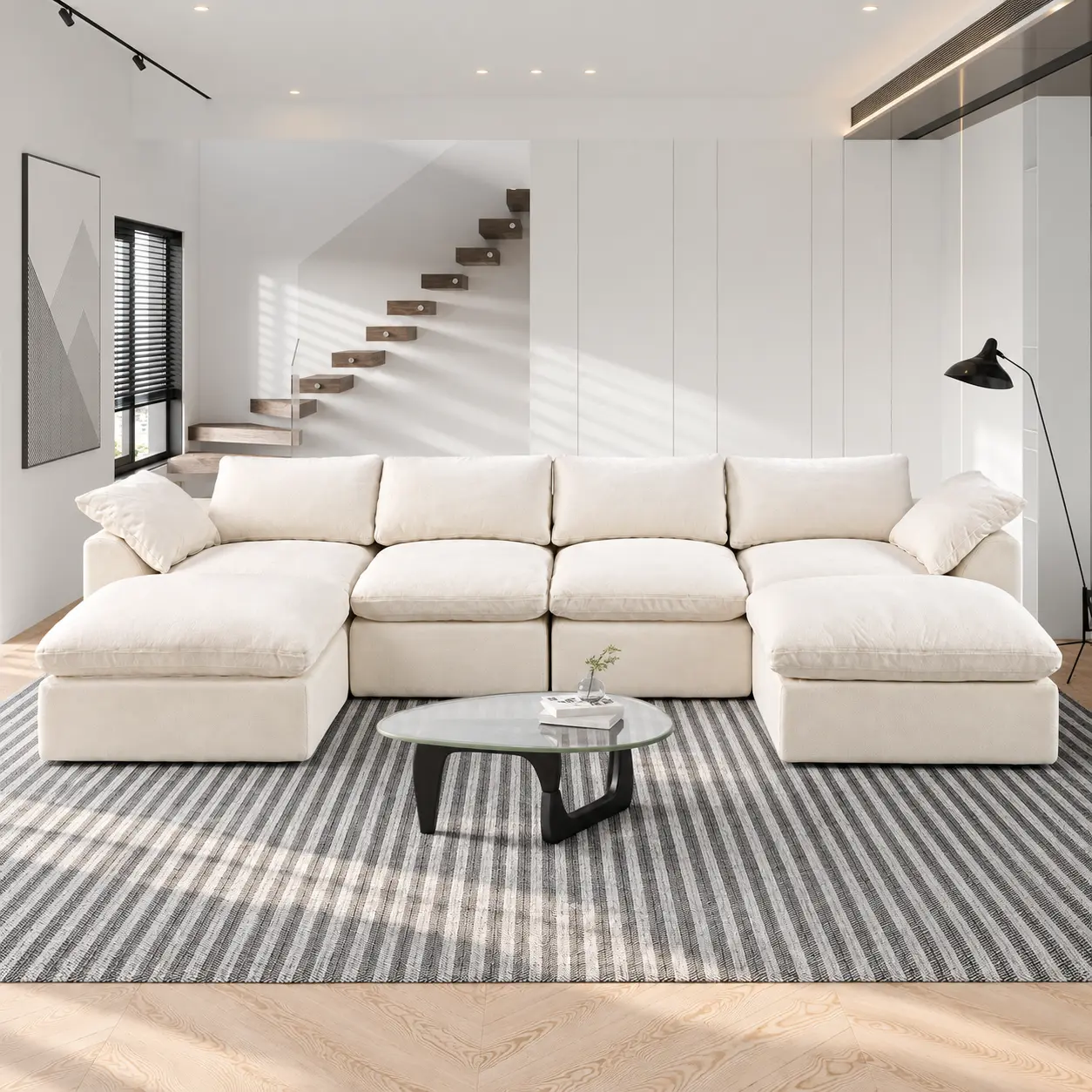138“ Cloud Sectional Couch U Shaped-Oversize Cloud Loveseat Couch for Living Room，U Shaped 4-6 deep Seat Chenille Couch ，No Assembly Required movable ottoman modular sectional sofa
