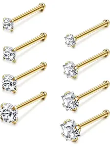 8 Pcs 18G 20G Surgical Stainless Steel Nose Rings Studs for Women Men Cubic Zirconia Nose Ring Labret Nose Piercing Jewelry Hypoallergenic 1.5mm 2mm 2.5mm 3mm Body Jewelry