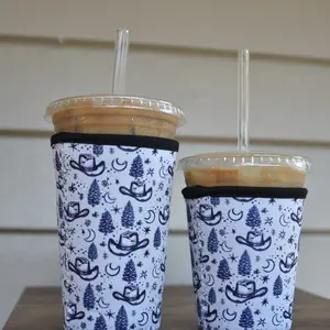Cowboy Hat & Stars Coffee Sleeve - Reusable Neoprene Iced Coffee Cup Cover for 16-24oz Cups - Eco-Friendly Insulated Drink Sleeve with Western Print
