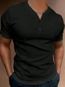 Men's Spring Summer Outfits V-Neck Button Half-Zip Short Sleeve T-Shirt for Daliy Wear, Activewear Tee Gym Wear Breathable Mesh for Gym Sports Daily Wear, Essential Men's Clothing