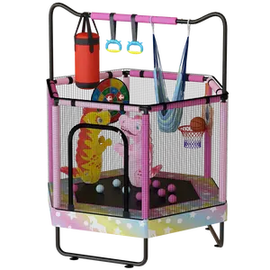 Lamerge 55" Hexagon Trampoline for Kids Boys & Girls Ages 1-8, Indoor & Outdoor for Fun, Adjustable Height ＆ Enclosed Safety Net ＆ Durable and Safe Designs for Children