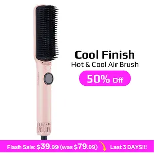 Hair Straightener Brush with Cool Air, Ionic Straightening Brush with High Speed Motor, 50 Million Negative Ions, Smart Digital Display, hot comb, Fast Heat Up in 3 Min, Pink, for All Hair Types, Salon-Quality Smooth & Voluminous Styling A