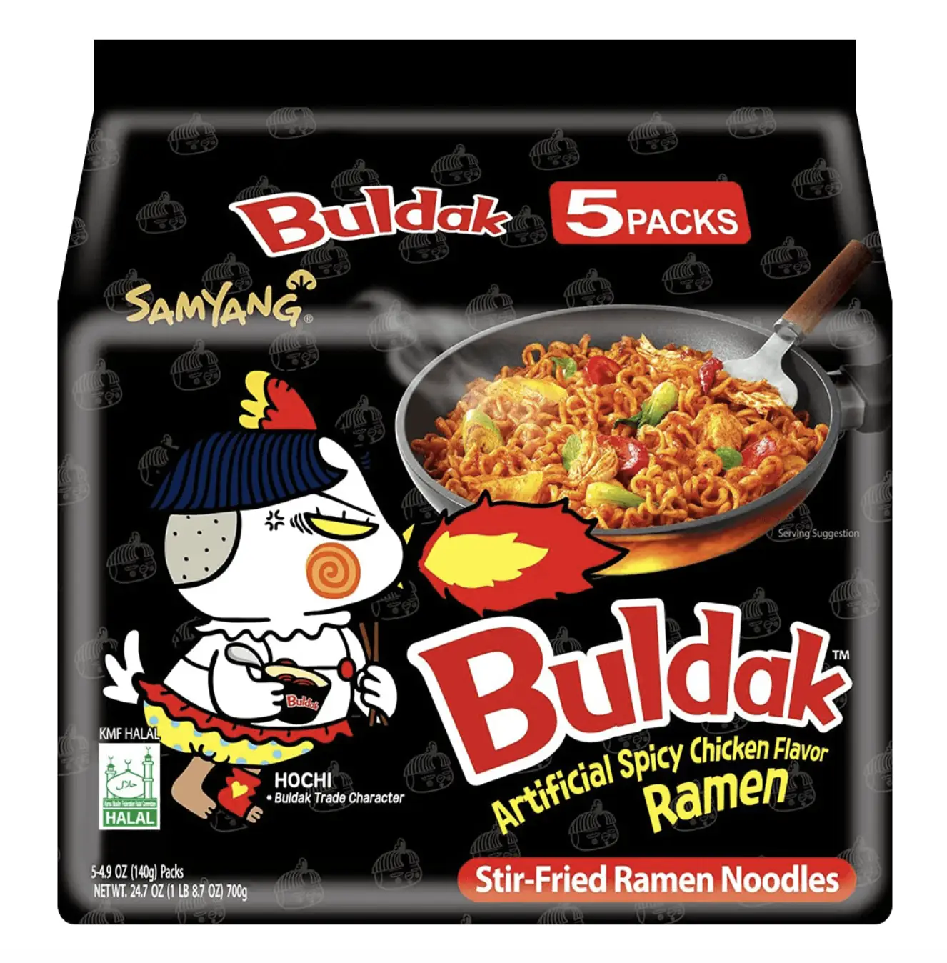 [5 pack bundle] Korean Buldak Stir-Fried Ramen - Hot Chicken Flavor, 4.94oz * 5 packs