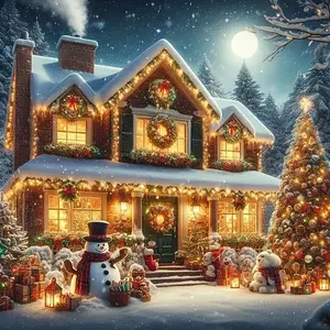 Snow House Pattern Diamond Arts Colorful Painting Kit without Frame, 5D Diamond Arts Crafts Kit, DIY Wall Art Decor for Home