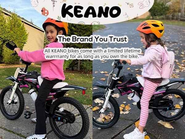 KEANO Motocross Style Kids Bike for Boys Girls Ages 3-7 Years, 12 & 16 Inch Bikes with Training Wheels and Number Plate, Children Bicycles
