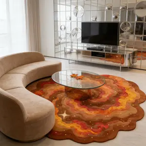 1pc Irregular Warm Abstract Blue Watercolor Spiral Pattern Rug, Washable Easy Clean Plush Carpet, Home Decor for Living Room Bedroom, Washable Area Rug