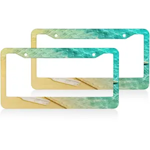 Seashell Starfish Summer License Plate Frame Universal Accessories Cars Decor with 2 Holes and Screws Fits Us Standard License Plates 12.2x6.3 Inch Set of 2 pieces ﻿