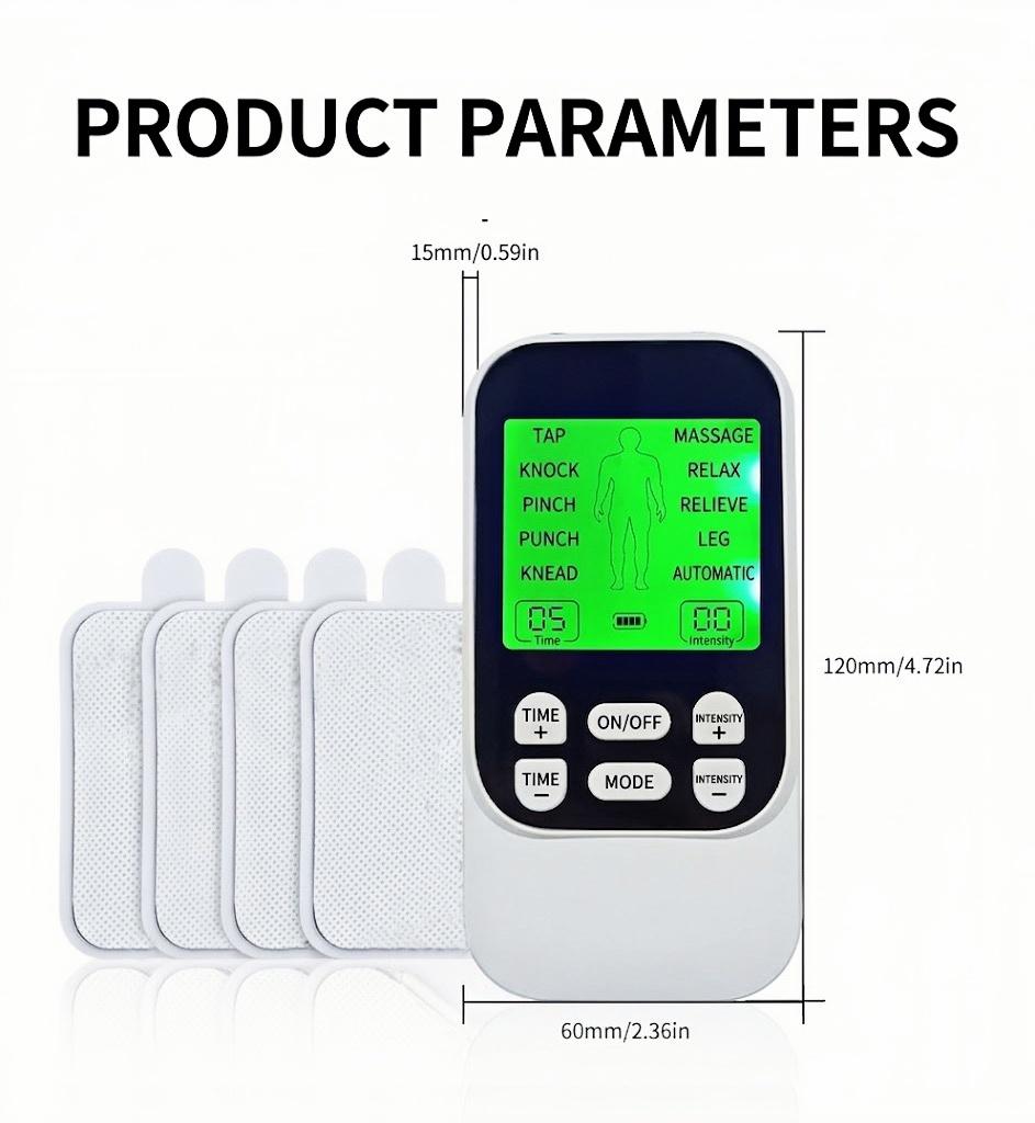 Muscle Massage Unit, 10 Modes Dual Channel, 30 Intensity Levels, Compact Rechargeable Body Massager with 4 Pads