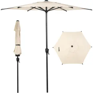 7.5FT Lyon Outdoor Patio Umbrella Outdoor Table Umbrella with Push Button Tilt and Crank Market Umbrella 6 Sturdy Ribs UV Protection Waterproof for Garden Deck Backyard Pool Beige