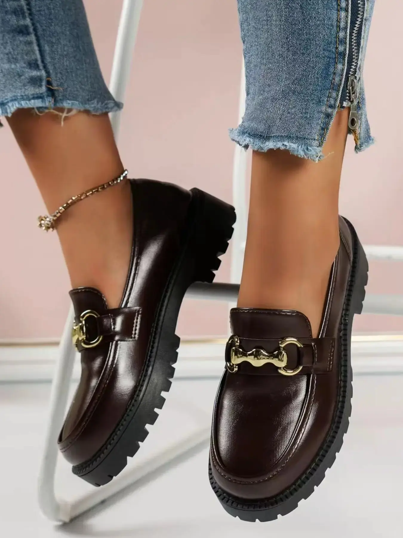 Women's Patent Leather Chunky Heel Slip-On Loafers Elegant British Style Fall Winter 2026