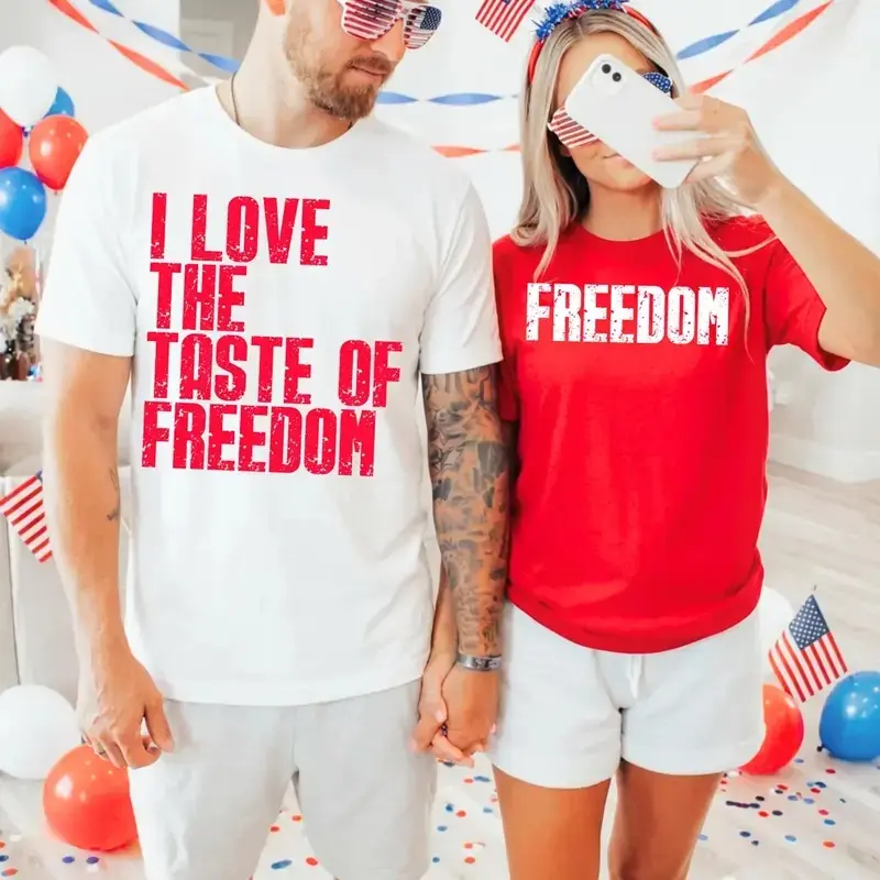 Matching Couple T-shirt, 4th of July I Love The Taste of Freedom T-shirt, Funny Couple Freedom Shirt,  Independence Day Tee Clothes Clothing Sets