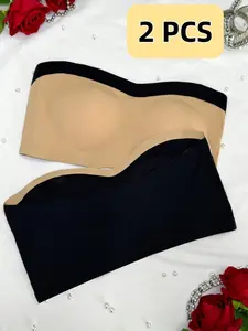 Women's Wireless Bralette Set, Comfortable Daily Wear, Removable Pads, Strapless Design, Seamless & Colorblock Style, Underwear, Womenswear