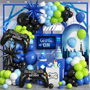 Video Game Balloon Arch Kit Blue White Green Black with Controller Foil Balloons for Party Decor