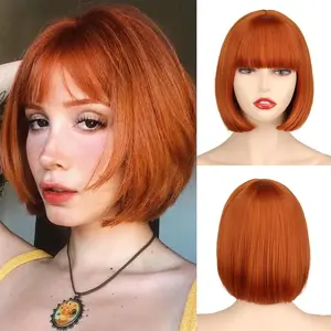 Xinran Short Ginger Bob Wig for Women,Ginger Bob WIig with Bangs, Straight Ginger Wig Natural Synthetic for Cosplay Party Halloween