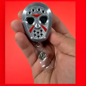 3D Printed Halloween Retractable Badge Reel - Jason Mask Design - Spooky healthcare worker
