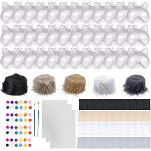 36 Pcs DIY Therian Mask Kit Blank Cat Mask with Felt Fabric Sheet Plush Faux Fur Eye Mesh for Therian Gear Party Cosplay Supplies