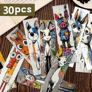 30pcs Abstract Graffiti Animal Bookmarks, Cartoon Animal Series, Unique Exquisite Design, Perfect for Teachers & Book Lovers