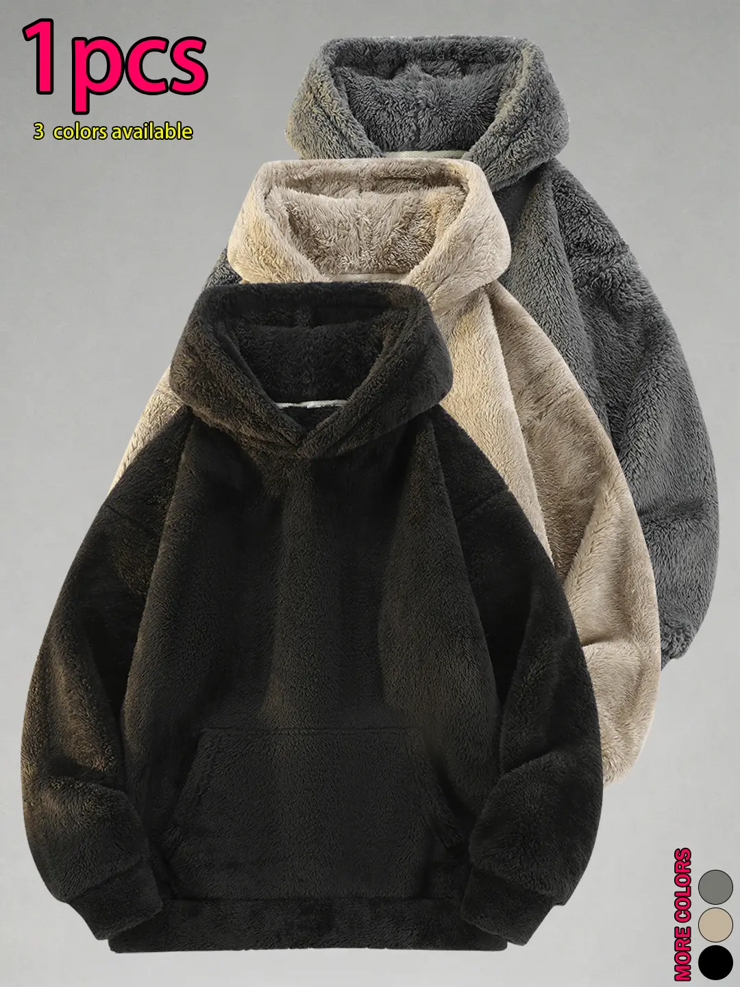 1-pack loose casual men’s hooded sweatshirt made of Arctic fleece—basic, minimalist, skin-friendly and comfortable; suitable for everyday wear in autumn and winter, versatile and sporty.