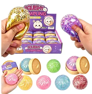 Rare Mini Glitter Dumpling Squishy with Box, Soft Sensory Stress Relief Squeeze Toy, Mystery Glitter Dough Toy