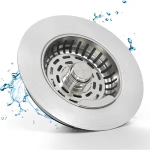 3-in-1 Kitchen Sink Drain Strainer, Stainless Steel Sink Plug, Deodorizing Anti-Clog Basket Strainer for US Standard 3-1/2 Inch Drains