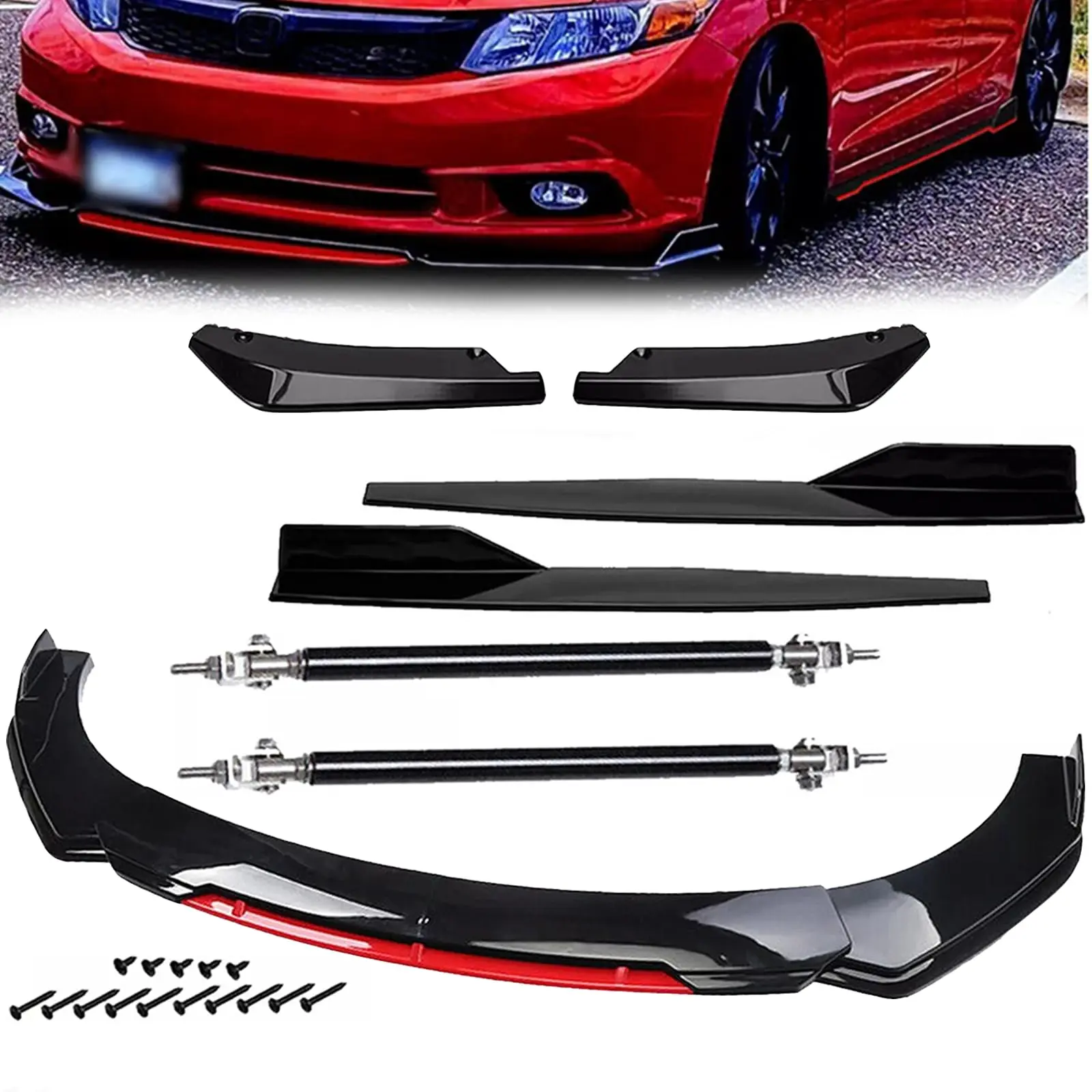 Global Car Bumper Lip Spoiler & Side Skirt Kit – Durable ABS Chin Spoiler Diffuser Protector – Fits 1.9M/6.2FT Wide Vehicles – Body Kit for Exterior Modification – Easy Installation