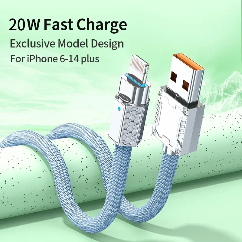Braided heavy duty cable,iPhone USB-A to Lightning Fast Charging Cable,Thick Braided Cord for iPhone 6-14 plus Pro Max,20W fast charging Cable,Thickened Zinc Alloy Connector