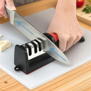 4-Stage Knife Sharpener Professional Blade Repair Polishing Tool Compact Portable Kitchen Sharpening Stone with Non-Slip Base Ergonomic Rubber Handle for Fruit Knives Steel Blades Scissors Efficient Edge Restoration Must-Have Home Cooking Gadget
