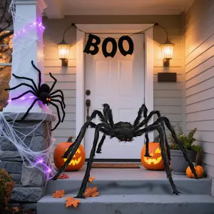 Halloween Decoration Giant Spider 60 Inch Scary Faux Fur Prop for Yard Garden Haunted House Outdoor Indoor Party Decorations Black Landscape Ornaments