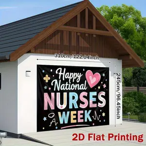 2-Piece Polyester Party Banner, 2D Flat High-Definition Printed Heart Design Backdrop, Reusable for Birthday, National Nurses Week Decorations